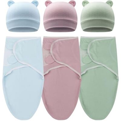 DRESHOW Recém-Nascido Conjunto de Manta e Gorrinho Swaddle Bebê Impresso Swaddles Ajustável Sleep Sack para 0-3 Meses Meninas Meninos, Tamanho único DRESHOW Recém-Nascido Conjunto de Manta e Gorrinho Swaddle Bebê Impresso Swaddles Ajustável Sleep Sack para 0-3 Meses Meninas Meninos, Tamanho único