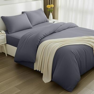 Utopia Bedding Edredão nórdico cama 150, lençol de baixo 150x200 e fronhas de almofada (50x75cm) Capa de edredão cama 150 Conjunto de cama de microfibra escovada macia (Cinza) Utopia Bedding Edredão nórdico cama 150, lençol de baixo 150x200 e fronhas de almofada (50x75cm) Capa de edredão cama 150 Conjunto de cama de microfibra escovada macia (Cinza)