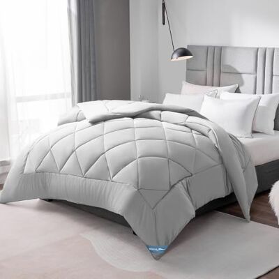 WAVVE Edredão Acolchoado 200x200 cm, Edredom de Cama 105/120, Enchimento Nórdico 300 gr/m² em 100% Microfibra (200x200cm, Cinza Claro) WAVVE Edredão Acolchoado 200x200 cm, Edredom de Cama 105/120, Enchimento Nórdico 300 gr/m² em 100% Microfibra (200x200cm, Cinza Claro)