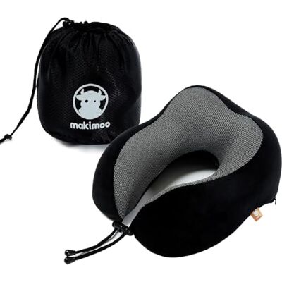 Makimoo Almofada de viagem de espuma viscoelástica, almofada para o pescoço com suporte para a cabeça de 360 graus, confortável e leve, ideal para dormir em avião, carro, autocarro e uso doméstico (preto) Makimoo Almofada de viagem de espuma viscoelástica, almofada para o pescoço com suporte para a cabeça de 360 graus, confortável e leve, ideal para dormir em avião, carro, autocarro e uso doméstico (preto)
