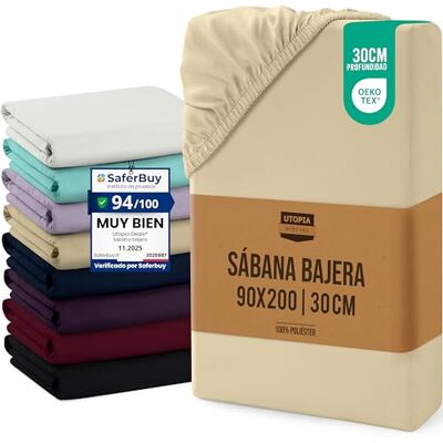 Utopia Bedding Lençol-capa 90 x 200 x 30 cm, bege, bolso profundo, certificado Oeko Tex, microfibra de poliéster escovado (cama de 90) Utopia Bedding Lençol-capa 90 x 200 x 30 cm, bege, bolso profundo, certificado Oeko Tex, microfibra de poliéster escovado (cama de 90)