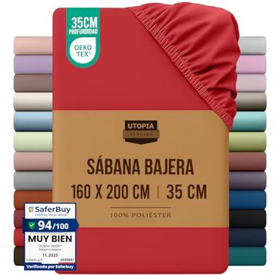 Utopia Bedding Lençol-capa 160 x 200, vermelho, certificado Oeko Tex, bolso profundo, microfibra escovada (cama 160) Utopia Bedding Lençol-capa 160 x 200, vermelho, certificado Oeko Tex, bolso profundo, microfibra escovada (cama 160)