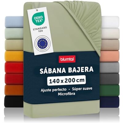 Blumtal Lençol de baixo ajustável de 90 g e 140 x 200 x 30 cm, lençol-capa de microfibra premium com certificado Oeko-Tex, Light Olive Green, verde Blumtal Lençol de baixo ajustável de 90 g e 140 x 200 x 30 cm, lençol-capa de microfibra premium com certificado Oeko-Tex, Light Olive Green, verde