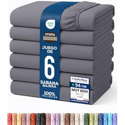 Utopia Bedding Conjunto de 6 lençol-capa 180 x 200, cinzento, bolso profundo, microfibra escovada (cama 180) Utopia Bedding Conjunto de 6 lençol-capa 180 x 200, cinzento, bolso profundo, microfibra escovada (cama 180)