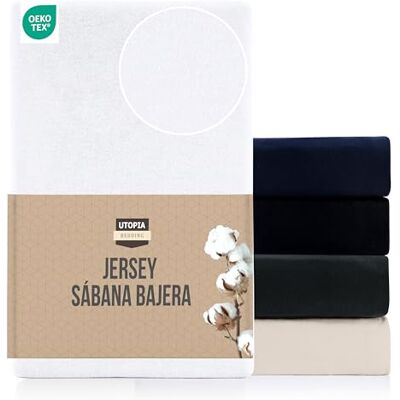 Utopia Bedding Lençol de baixo de jersey Polialgodão Bolso profundo de 25 cm (160 x 200 cm, Branco) Utopia Bedding Lençol de baixo de jersey Polialgodão Bolso profundo de 25 cm (160 x 200 cm, Branco)