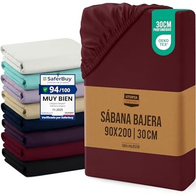 Utopia Bedding Lençol-capa 90 x 200 x 30 cm, borgonha, bolso profundo, certificado Oeko Tex, microfibra de poliéster escovado (cama de 90) Utopia Bedding Lençol-capa 90 x 200 x 30 cm, borgonha, bolso profundo, certificado Oeko Tex, microfibra de poliéster escovado (cama de 90)