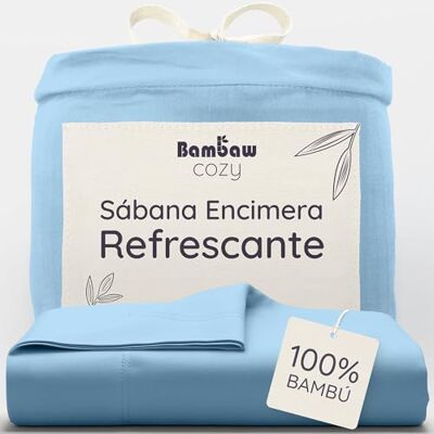 Bambaw Lençol-capa bambu cama 180/200, 270 x 290 cm, lençóis hipoalergénicos e anti-ácaros, roupa de cama de bambu anti-suor (azul claro) Bambaw Lençol-capa bambu cama 180/200, 270 x 290 cm, lençóis hipoalergénicos e anti-ácaros, roupa de cama de bambu anti-suor (azul claro)