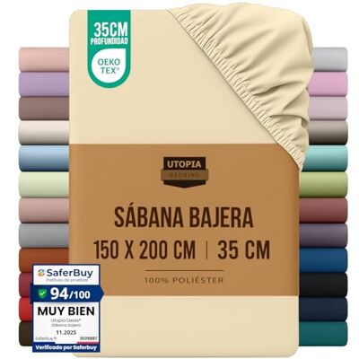 Utopia Bedding Lençol-capa 150 x 200, bege, certificado Oeko Tex, bolso profundo, microfibra de poliéster escovado (cama de 150) Utopia Bedding Lençol-capa 150 x 200, bege, certificado Oeko Tex, bolso profundo, microfibra de poliéster escovado (cama de 150)