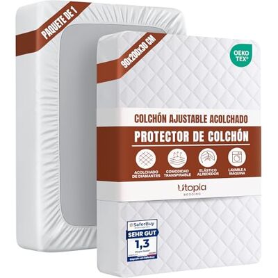 Utopia Bedding Protetor de colchão acolchoado 90x200 cm, microfibra, respirável, capa para colchão que estica até 30 cm de profundidade (Cama 90 Branco) Utopia Bedding Protetor de colchão acolchoado 90x200 cm, microfibra, respirável, capa para colchão que estica até 30 cm de profundidade (Cama 90 Branco)