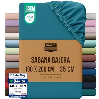 Utopia Bedding Lençol-capa 160 x 200, jeans azul, certificado Oeko Tex, bolso profundo, microfibra escovada (cama de 160) Utopia Bedding Lençol-capa 160 x 200, jeans azul, certificado Oeko Tex, bolso profundo, microfibra escovada (cama de 160)