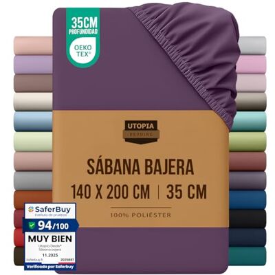 Utopia Bedding Lençol-capa 140 x 200, roxo, certificado Oeko Tex, bolso profundo, microfibra escovada (cama 140) Utopia Bedding Lençol-capa 140 x 200, roxo, certificado Oeko Tex, bolso profundo, microfibra escovada (cama 140)