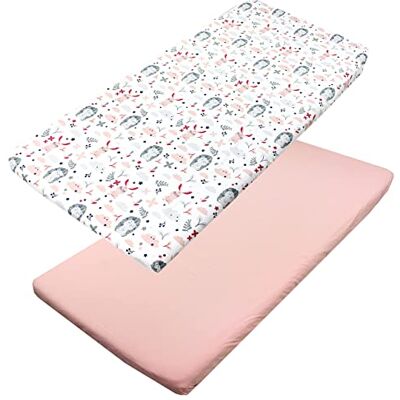 TupTam Lençol de Berço Ajustável para Bebé 2 Pack, Ouriço/Coelho/Rosa, 70 x 140 cm TupTam Lençol de Berço Ajustável para Bebé 2 Pack, Ouriço/Coelho/Rosa, 70 x 140 cm
