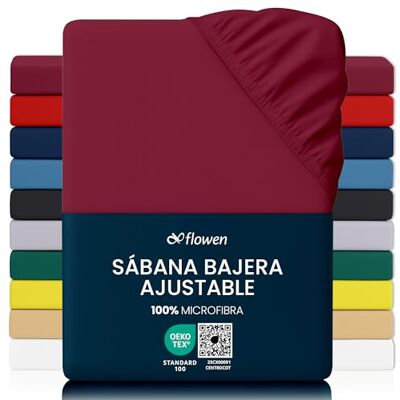 Flowen Lençol-capa ajustável 180 x 200 cm, bordeaux de microfibra, escovado, para colchão, 30 cm de altura, tecido macio respirável hipoalergénico antiácaros e antibacteriano. Lavável na máquina Flowen Lençol-capa ajustável 180 x 200 cm, bordeaux de microfibra, escovado, para colchão, 30 cm de altura, tecido macio respirável hipoalergénico antiácaros e antibacteriano. Lavável na máquina