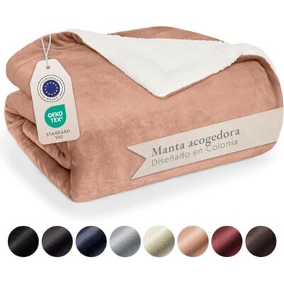 Blumtal Cobertores para sofá reversível de Sherpa e flanela macia, manta polar 100 % microfibra, extra macia, manta de sofá, de cama ou de sala de estar, rosa, 220 x 240 cm Blumtal Cobertores para sofá reversível de Sherpa e flanela macia, manta polar 100 % microfibra, extra macia, manta de sofá, de cama ou de sala de estar, rosa, 220 x 240 cm