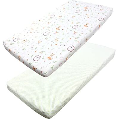 TupTam Lençol ajustável para berço de bebé 2 pacotes, Glade/verde manchado, 70 x 140 cm TupTam Lençol ajustável para berço de bebé 2 pacotes, Glade/verde manchado, 70 x 140 cm