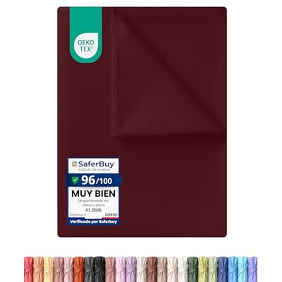Utopia Bedding Lençol-bancada, cama de 150 a 266 x 259 cm, certificado Oeko-Tex, poliéster escovado macio microfibra lençol plano sem elástico (bordô) Utopia Bedding Lençol-bancada, cama de 150 a 266 x 259 cm, certificado Oeko-Tex, poliéster escovado macio microfibra lençol plano sem elástico (bordô)