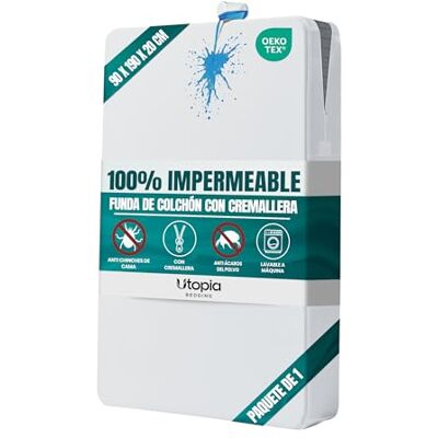 Utopia Bedding Capa de colchão impermeável (90 x 190 x 20 cm), protetor de colchão com fecho de correr, antiácaros e percevejos cobertura de colchão, branco Utopia Bedding Capa de colchão impermeável (90 x 190 x 20 cm), protetor de colchão com fecho de correr, antiácaros e percevejos cobertura de colchão, branco