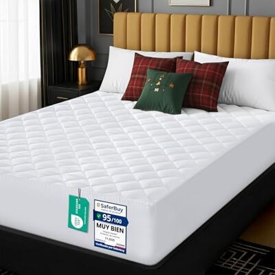 Utopia Bedding Protetor de colchão acolchoado, 150 x 200 cm, microfibra, respirável, capa de colchão estica até 38 cm de profundidade (cama de 150 branco) Utopia Bedding Protetor de colchão acolchoado, 150 x 200 cm, microfibra, respirável, capa de colchão estica até 38 cm de profundidade (cama de 150 branco)