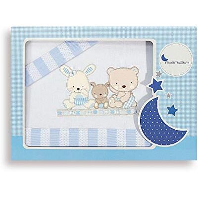 Interbaby Jogo de lençóis para berço LOVE cor branca/azul Interbaby Jogo de lençóis para berço LOVE cor branca/azul