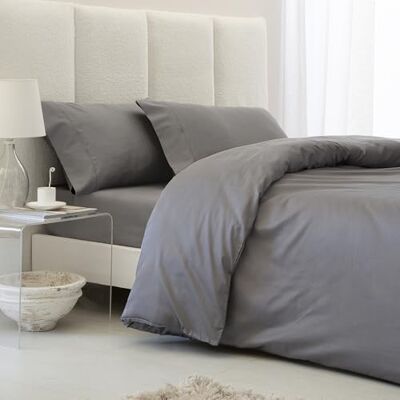 COTTON ARTean Capa nórdica Cama 180 Cetim Algodão 300 Fios Leuna Cinza Capa de edredão 260x240, Lençol com elástico, 2 Fronhas com Botões COTTON ARTean Capa nórdica Cama 180 Cetim Algodão 300 Fios Leuna Cinza Capa de edredão 260x240, Lençol com elástico, 2 Fronhas com Botões