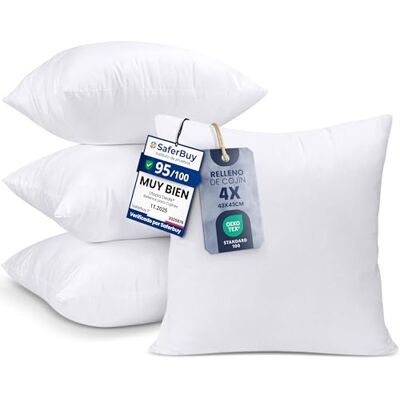 Utopia Bedding Enchimento de almofada 43 x 43 cm (4 Unidades), fibra virgem siliconada, almofadas de sofá (Branco) Utopia Bedding Enchimento de almofada 43 x 43 cm (4 Unidades), fibra virgem siliconada, almofadas de sofá (Branco)