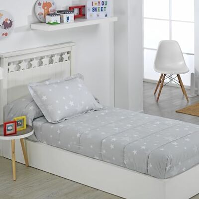 DHESTIA HOME Edredão ajustável para crianças cama 90 e cama 105 estrelas cinzento cor cinzento tamanho cama 90 DHESTIA HOME Edredão ajustável para crianças cama 90 e cama 105 estrelas cinzento cor cinzento tamanho cama 90