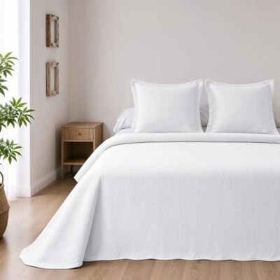 BOHEME Colcha reversível de microfibra branca, cama 90 + 1 fronha de Inclui 1 colcha (180 x 270 cm) e 1 capa de 50 x 70 cm. Leve, respirável, de secagem rápida e ideal para meia-estação. BOHEME Colcha reversível de microfibra branca, cama 90 + 1 fronha de Inclui 1 colcha (180 x 270 cm) e 1 capa de 50 x 70 cm. Leve, respirável, de secagem rápida e ideal para meia-estação.