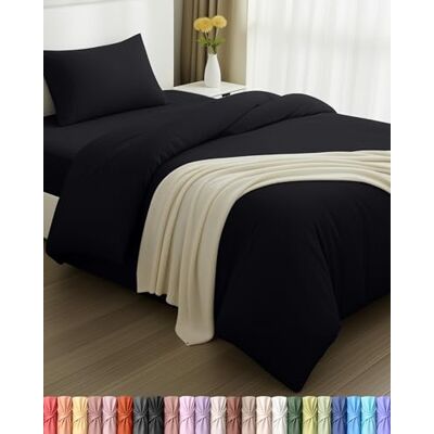 Utopia Bedding Edredão Cama 90, Lençol de baixo 90x190 e Fronha de almofada (50x75cm) Capa de edredão 135x200 Conjunto de cama de microfibra escovada macia (Preto) Utopia Bedding Edredão Cama 90, Lençol de baixo 90x190 e Fronha de almofada (50x75cm) Capa de edredão 135x200 Conjunto de cama de microfibra escovada macia (Preto)