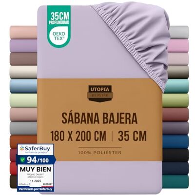 Utopia Bedding Lençol de Baixo 180x200 Lavanda Certificado Oeko Tex Bolso Profundo Microfibra de Poliéster Escovada (Cama 180) Utopia Bedding Lençol de Baixo 180x200 Lavanda Certificado Oeko Tex Bolso Profundo Microfibra de Poliéster Escovada (Cama 180)