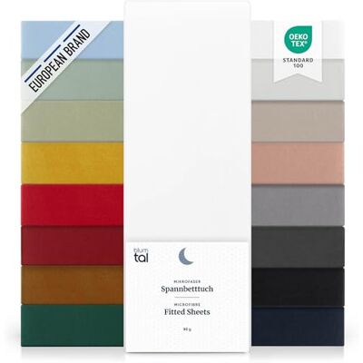 Blumtal Conjunto de 2 lençol-capa ajustável de 90 g e 90 x 200 x 30 cm, lençol de baixo de microfibra premium com certificado Oeko-Tex, branco Blumtal Conjunto de 2 lençol-capa ajustável de 90 g e 90 x 200 x 30 cm, lençol de baixo de microfibra premium com certificado Oeko-Tex, branco