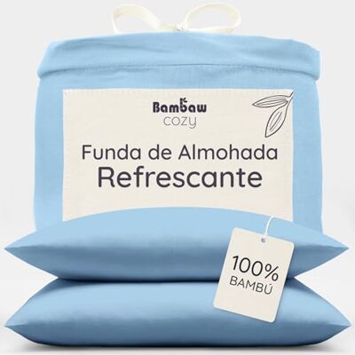 Bambaw Fronhas de Almofada 65x65 cm Bambu, Pack de 2, Lençóis Frescos para Verão Hipoalergênicos, Lençol de Bambu Antirrugas, Fronha de Almofada Antiácaros, Certificado Oeko-Tex (Azul Claro) Bambaw Fronhas de Almofada 65x65 cm Bambu, Pack de 2, Lençóis Frescos para Verão Hipoalergênicos, Lençol de Bambu Antirrugas, Fronha de Almofada Antiácaros, Certificado Oeko-Tex (Azul Claro)