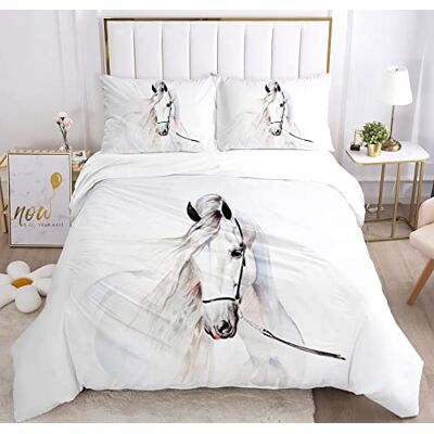JEFFEL Conjunto de roupa de cama para cavalos com impressão em 3D, conjunto de capa para edredão com fecho de correr, microfibra, macia capa nórdica com 2 fronhas de almofada 50 x 75 cm (135 x 200 cm, JEFFEL Conjunto de roupa de cama para cavalos com impressão em 3D, conjunto de capa para edredão com fecho de correr, microfibra, macia capa nórdica com 2 fronhas de almofada 50 x 75 cm (135 x 200 cm,