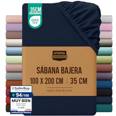 Utopia Bedding Lençol-capa 100 x 200, azul-marinho, certificado Oeko Tex, bolso profundo, microfibra escovada (cama 100) Utopia Bedding Lençol-capa 100 x 200, azul-marinho, certificado Oeko Tex, bolso profundo, microfibra escovada (cama 100)