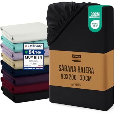 Utopia Bedding Lençol-capa 90 x 200 x 30 cm, preto, bolso profundo, certificado Oeko Tex, microfibra de poliéster escovado (cama de 90) Utopia Bedding Lençol-capa 90 x 200 x 30 cm, preto, bolso profundo, certificado Oeko Tex, microfibra de poliéster escovado (cama de 90)