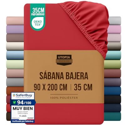 Utopia Bedding Lençol-capa 90 x 200, vermelho, certificado Oeko Tex, bolso profundo, microfibra escovada (cama 90) Utopia Bedding Lençol-capa 90 x 200, vermelho, certificado Oeko Tex, bolso profundo, microfibra escovada (cama 90)