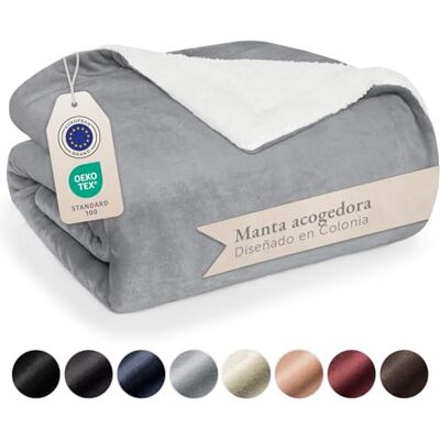 Blumtal Cobertores para sofá reversível de Sherpa e flanela macia, manta polar 100 % microfibra, extra macia, manta de sofá, de cama ou de sala de estar, cinzento, 130 x 150 cm Blumtal Cobertores para sofá reversível de Sherpa e flanela macia, manta polar 100 % microfibra, extra macia, manta de sofá, de cama ou de sala de estar, cinzento, 130 x 150 cm