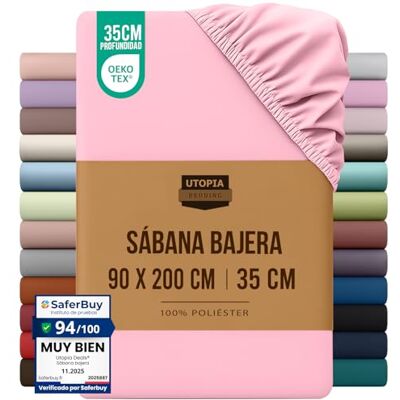 Utopia Bedding Lençol-cama 90x200 Rosa Certificado Oeko Tex Elástico Profundo Microfibra de Poliéster Escovado (Cama 90) Utopia Bedding Lençol-cama 90x200 Rosa Certificado Oeko Tex Elástico Profundo Microfibra de Poliéster Escovado (Cama 90)