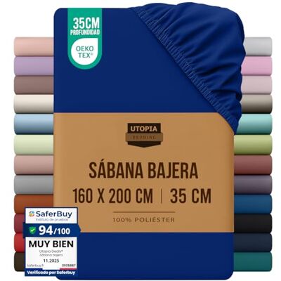 Utopia Bedding Lençol-capa 160 x 200, azul real, certificado Oeko Tex, bolso profundo, microfibra escovada (cama 160) Utopia Bedding Lençol-capa 160 x 200, azul real, certificado Oeko Tex, bolso profundo, microfibra escovada (cama 160)