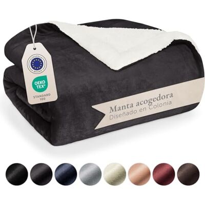 Blumtal Cobertores para sofá reversível de Sherpa e flanela macia manta polar 100 % microfibra extra macia, manta de sofá, de cama ou de sala de estar, antracite, 150 x 200 cm Blumtal Cobertores para sofá reversível de Sherpa e flanela macia manta polar 100 % microfibra extra macia, manta de sofá, de cama ou de sala de estar, antracite, 150 x 200 cm