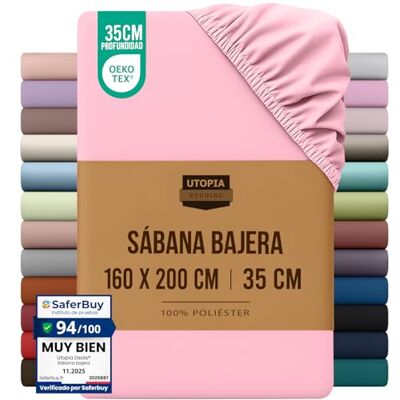 Utopia Bedding Lençol-capa 160 x 200, rosa, certificado Oeko Tex, bolso profundo, microfibra de poliéster escovado (cama de 160) Utopia Bedding Lençol-capa 160 x 200, rosa, certificado Oeko Tex, bolso profundo, microfibra de poliéster escovado (cama de 160)