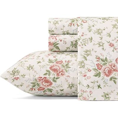 Laura Ashley , Conjunto de roupa de cama de algodão acetinado suave, elegante e respirável para decoração de casa, 4 peças, King, rosa (lilian, coral) Laura Ashley , Conjunto de roupa de cama de algodão acetinado suave, elegante e respirável para decoração de casa, 4 peças, King, rosa (lilian, coral)