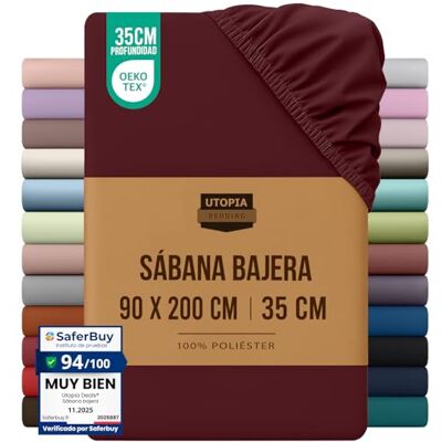 Utopia Bedding Lençol-capa 90 x 200, bordô, certificado Oeko Tex, bolso profundo, microfibra escovada (cama 90) Utopia Bedding Lençol-capa 90 x 200, bordô, certificado Oeko Tex, bolso profundo, microfibra escovada (cama 90)