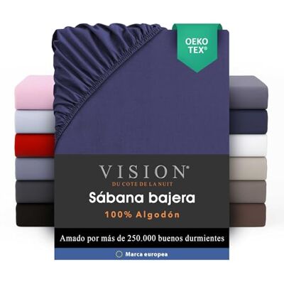 Vision – Lençol de baixo de 160 x 200 cm – Cores: Marinho – 100% Algodão: 57 Fios – 4 Cantos elásticos Vision – Lençol de baixo de 160 x 200 cm – Cores: Marinho – 100% Algodão: 57 Fios – 4 Cantos elásticos