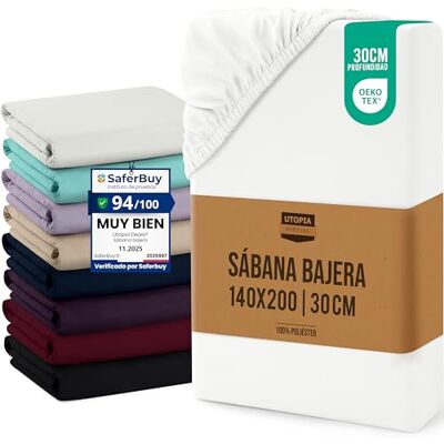 Utopia Bedding Lençol-capa 140 x 200 x 30 cm, branco, bolso profundo, microfibra de poliéster escovado (cama 140) Utopia Bedding Lençol-capa 140 x 200 x 30 cm, branco, bolso profundo, microfibra de poliéster escovado (cama 140)