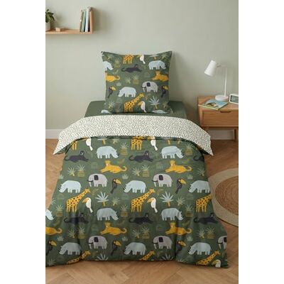 TODAY Conjunto de cama de animais de savana, 100% algodão 57 fios, capa de edredão 135 x 200 cm + fronha de 80 x 80 cm TODAY Conjunto de cama de animais de savana, 100% algodão 57 fios, capa de edredão 135 x 200 cm + fronha de 80 x 80 cm