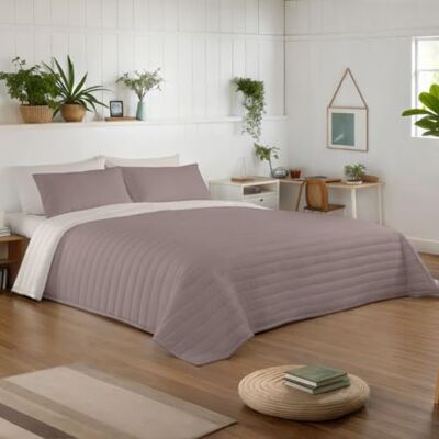 NATURALS Colcha Bouti Reversível Cama 90/105 (180x260 cm) Microfibra Extrasuave Colcha Acolchoada em Linhas Ideal Primavera e Verão Topo/Pedra NATURALS Colcha Bouti Reversível Cama 90/105 (180x260 cm) Microfibra Extrasuave Colcha Acolchoada em Linhas Ideal Primavera e Verão Topo/Pedra
