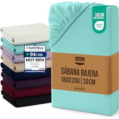 Utopia Bedding Lençol-capa 180 x 200 x 30 cm, azul SPA, bolso profundo, microfibra de poliéster escovado (cama de 180) Utopia Bedding Lençol-capa 180 x 200 x 30 cm, azul SPA, bolso profundo, microfibra de poliéster escovado (cama de 180)