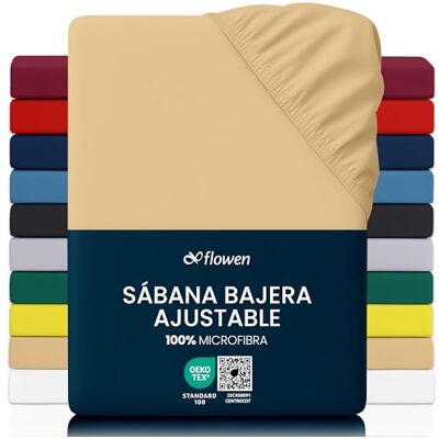 Flowen Lençol-capa ajustável 150 x 190 cm, bege de microfibra, escovado, para colchão, 30 cm de altura, tecido macio respirável hipoalergénico antiácaros e antibacteriano. Lavável na máquina Flowen Lençol-capa ajustável 150 x 190 cm, bege de microfibra, escovado, para colchão, 30 cm de altura, tecido macio respirável hipoalergénico antiácaros e antibacteriano. Lavável na máquina