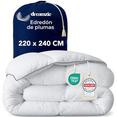 Dreamzie Edredão de penas ultra confortável nórdico para cama de 220 x 240 cm, Duvet e penas de pato 450 gsm, certificado Oeko-Tex, Downpass e RDS para bem-estar animal Dreamzie Edredão de penas ultra confortável nórdico para cama de 220 x 240 cm, Duvet e penas de pato 450 gsm, certificado Oeko-Tex, Downpass e RDS para bem-estar animal
