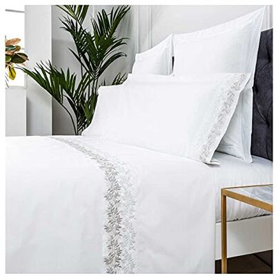 COTTON ARTean Conjunto de lençóis para cama de algodão 160 fios em percal 200 fios ZUYANA branco COTTON ARTean Conjunto de lençóis para cama de algodão 160 fios em percal 200 fios ZUYANA branco